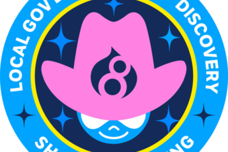 Druplicon with a pink hat - Localgov Drupal club - Discovery - Sharing is caring